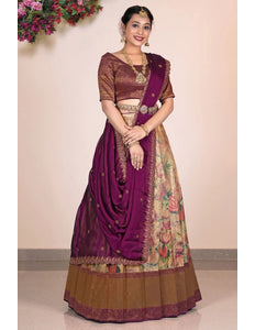 Chiku Banarasi Jacquard With Digital Print Lehenga Choli - Gajiwala