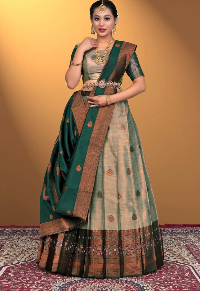 Chiku Banarasi Silk Lehenga Design For Women - Gajiwala
