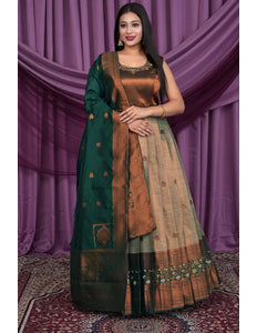 Chiku Designer Banarasi Gown With Dupatta - Gajiwala