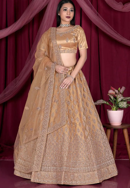 Chiku Embroidery Work Net Lehenga Choli - Gajiwala