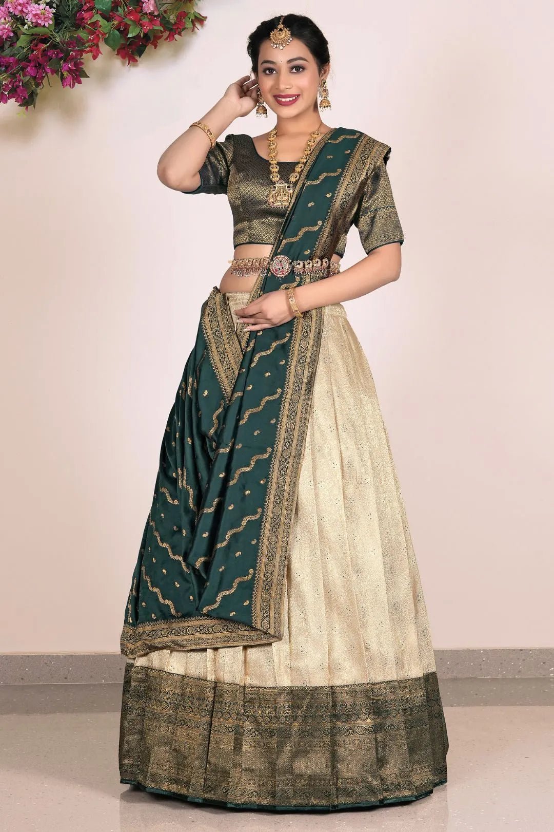 Chiku Self Banarasi Jacquard Lehenga With Zari Woven - Gajiwala
