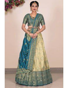 Chiku Self Jacquard Banarasi Silk Half Saree With Dupatta - Gajiwala