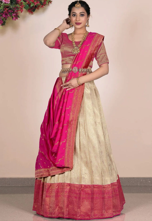 Chiku Self Jacquard Banarasi Silk Lehenga With Zari Woven - Gajiwala