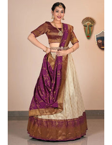 Chiku Self Jacquard Banarasi Silk Zariwork Lehenga Choli - Gajiwala