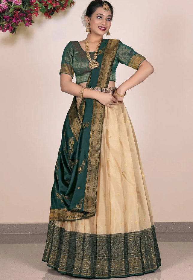 Chiku South Style Banarasi Silk Half Saree - Gajiwala