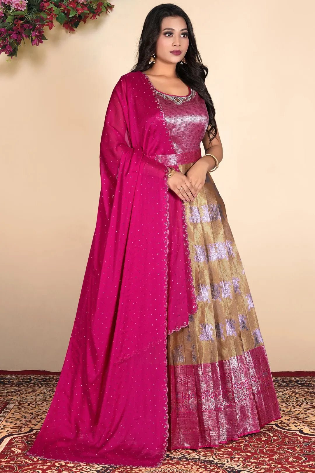 Chiku Zari Silk Zari Woven Gown With Dupatta - Gajiwala