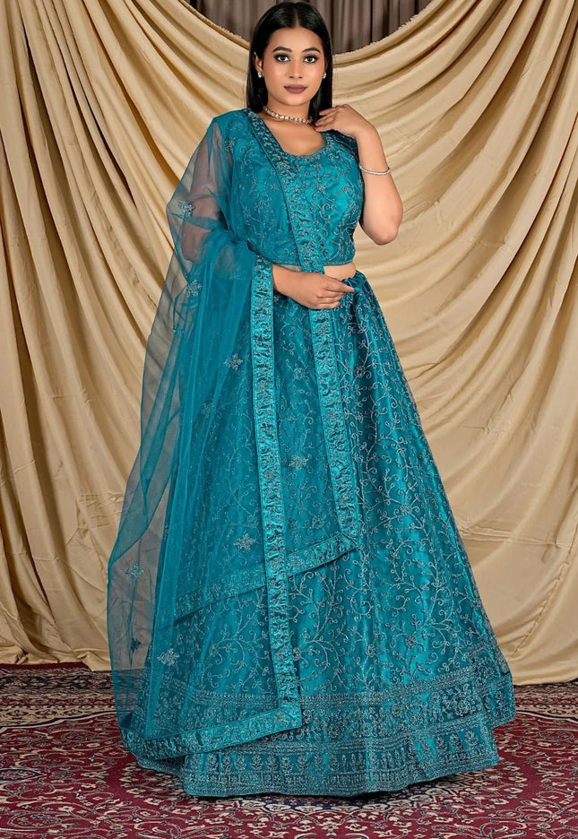 Firozi Readymade Net Lehenga Choli For Weddings - Gajiwala