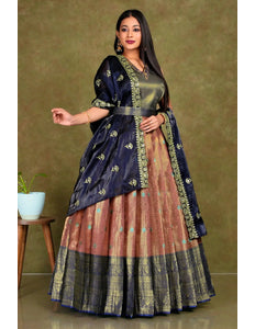Gajari Banarasi Silk Gown With Zari Work - Gajiwala