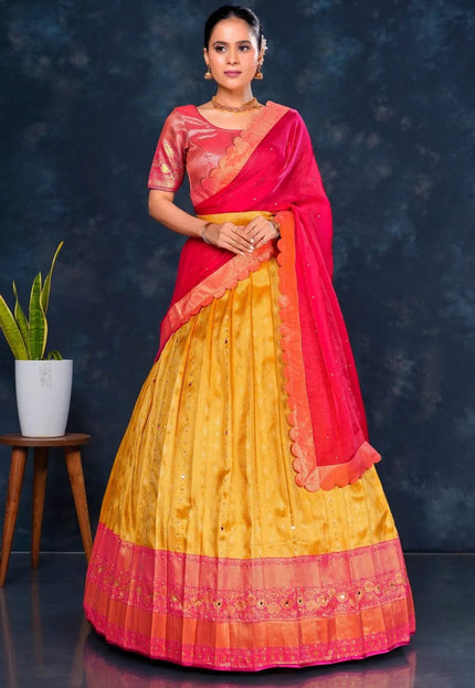 Gold Banarasi Designer Half Saree For Women - Gajiwala