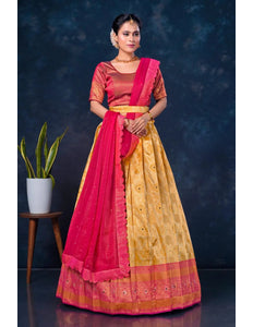 Gold Banarasi Silk Half Saree For Women - Gajiwala