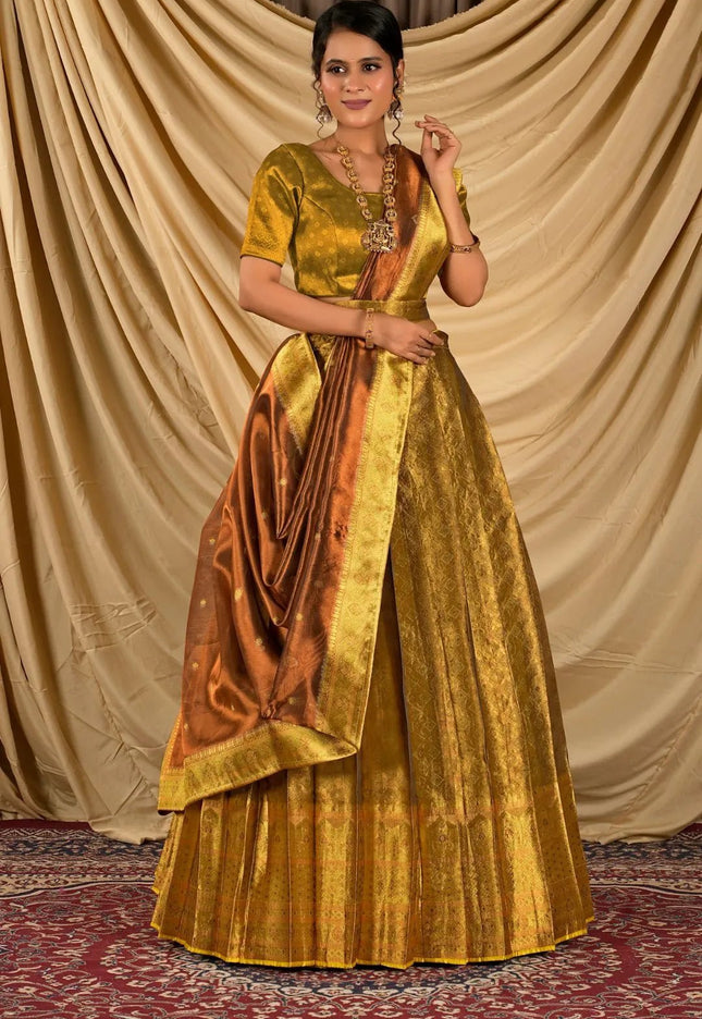 Gold Pure Two Tone Zari Tissue Lehenga Choli For Women - Gajiwala