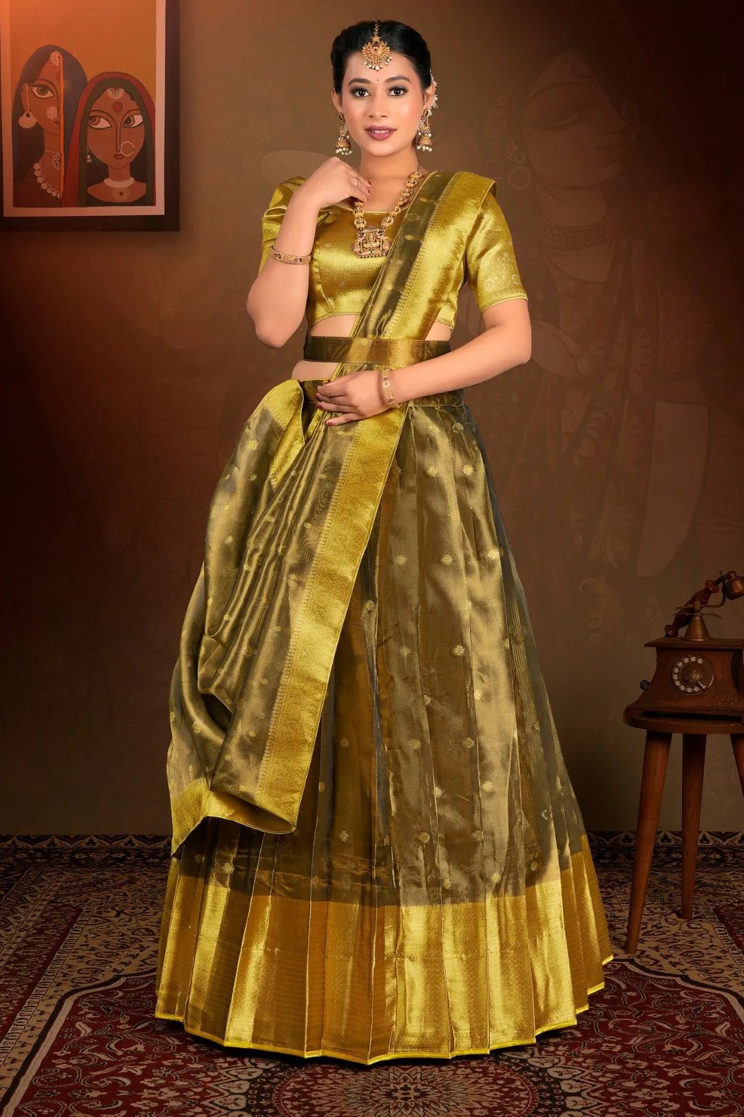 Gold Tissue Silk Zari Work Lehenga Choli For Women - Gajiwala