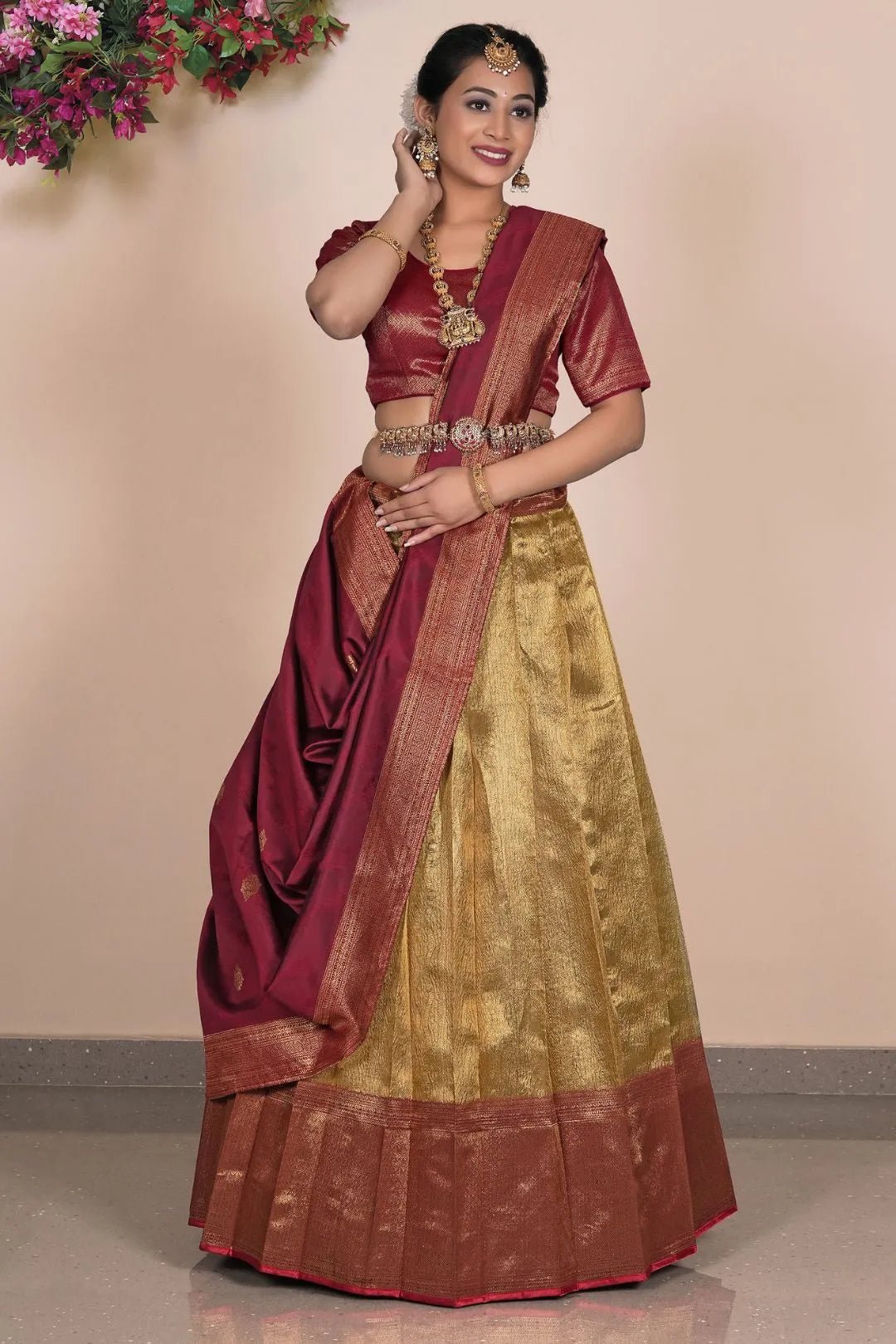 Gold Traditional Tissue Silk Lehenga Choli For Women - Gajiwala