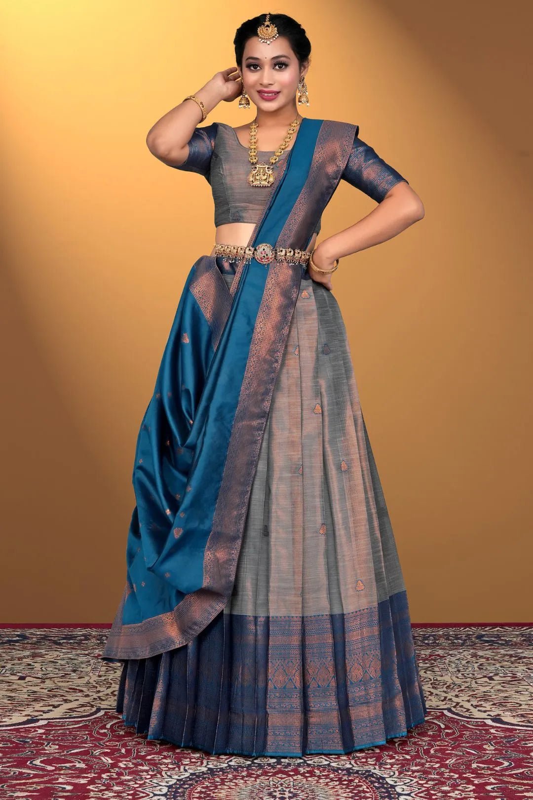 Gray Banarasi Silk Lehenga Choli For Women - Gajiwala