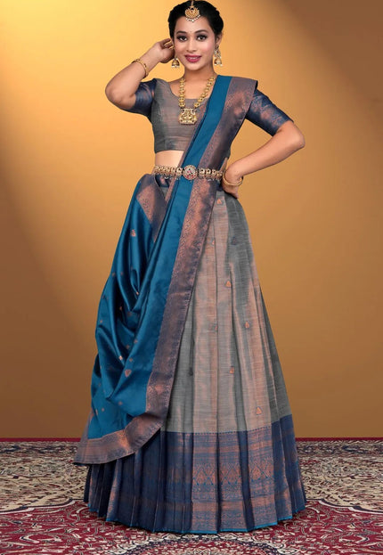 Gray Banarasi Silk Lehenga Choli For Women - Gajiwala