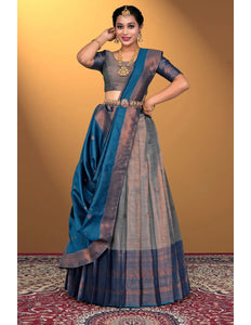 Gray Banarasi Silk Lehenga Choli For Women - Gajiwala
