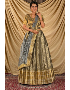 Gray Pure Two Tone Zari Tissue Lehenga Choli For Women - Gajiwala