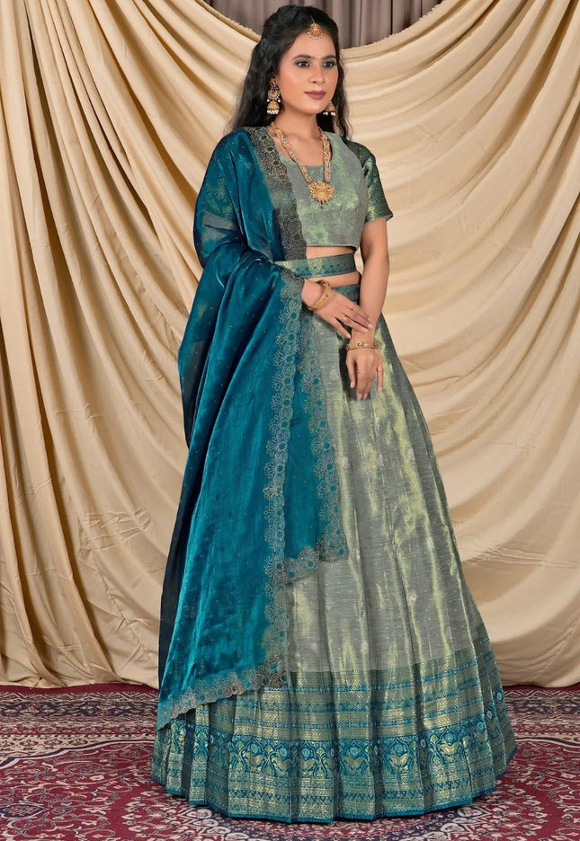 Gray Zari Silk Lehenga Choli With Zari Woven - Gajiwala