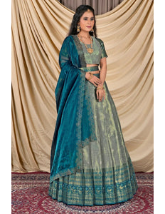 Gray Zari Silk Lehenga Choli With Zari Woven - Gajiwala