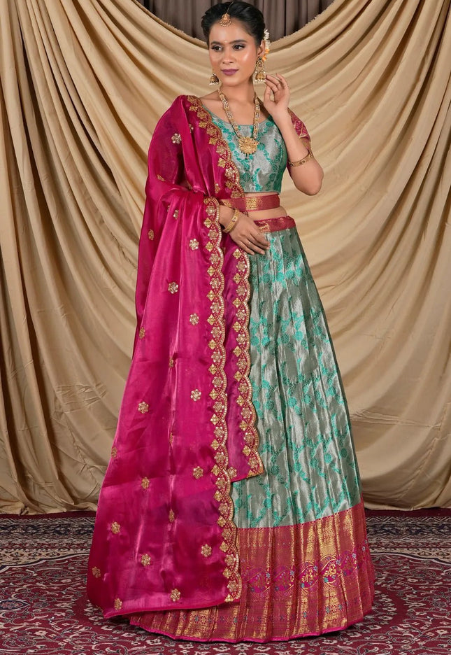 Gray Zari Silk Pattu Lehenga Choli With Zari Woven - Gajiwala