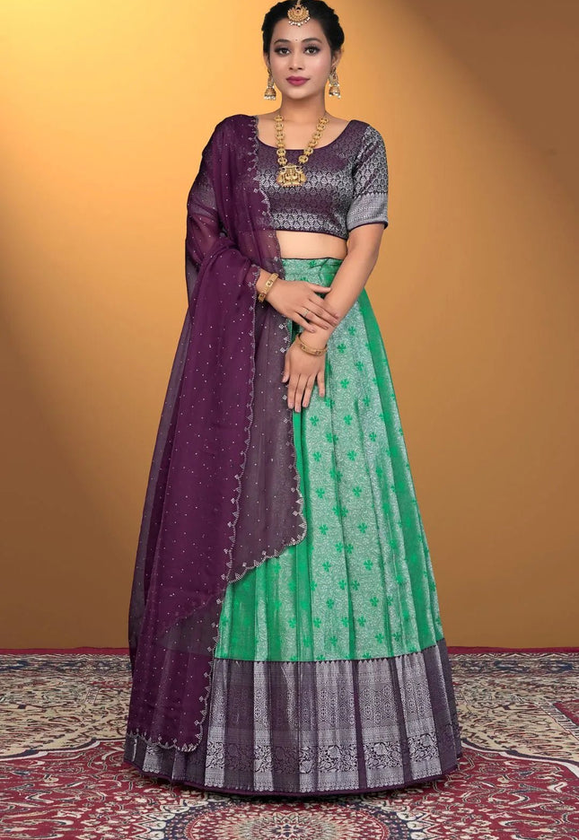 Green Banarasi Silk Latest Lehenga Choli With Zari Work - Gajiwala