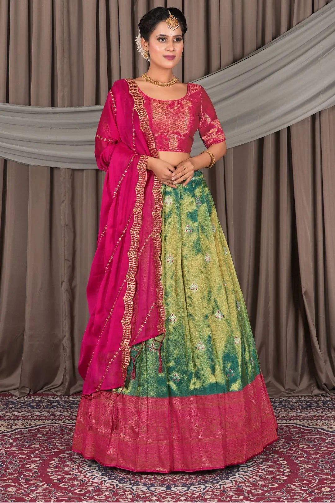 Green Banarasi Silk Lehenga Choli In Festival - Gajiwala