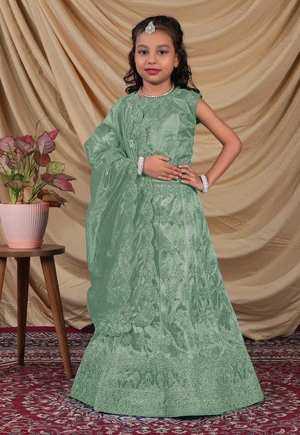 Green Colour Kids Readymade Lehenga Choli - Gajiwala
