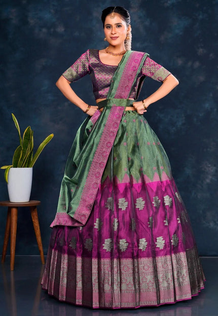Green Tissue Silk Designer Lehenga Choli For Women - Gajiwala