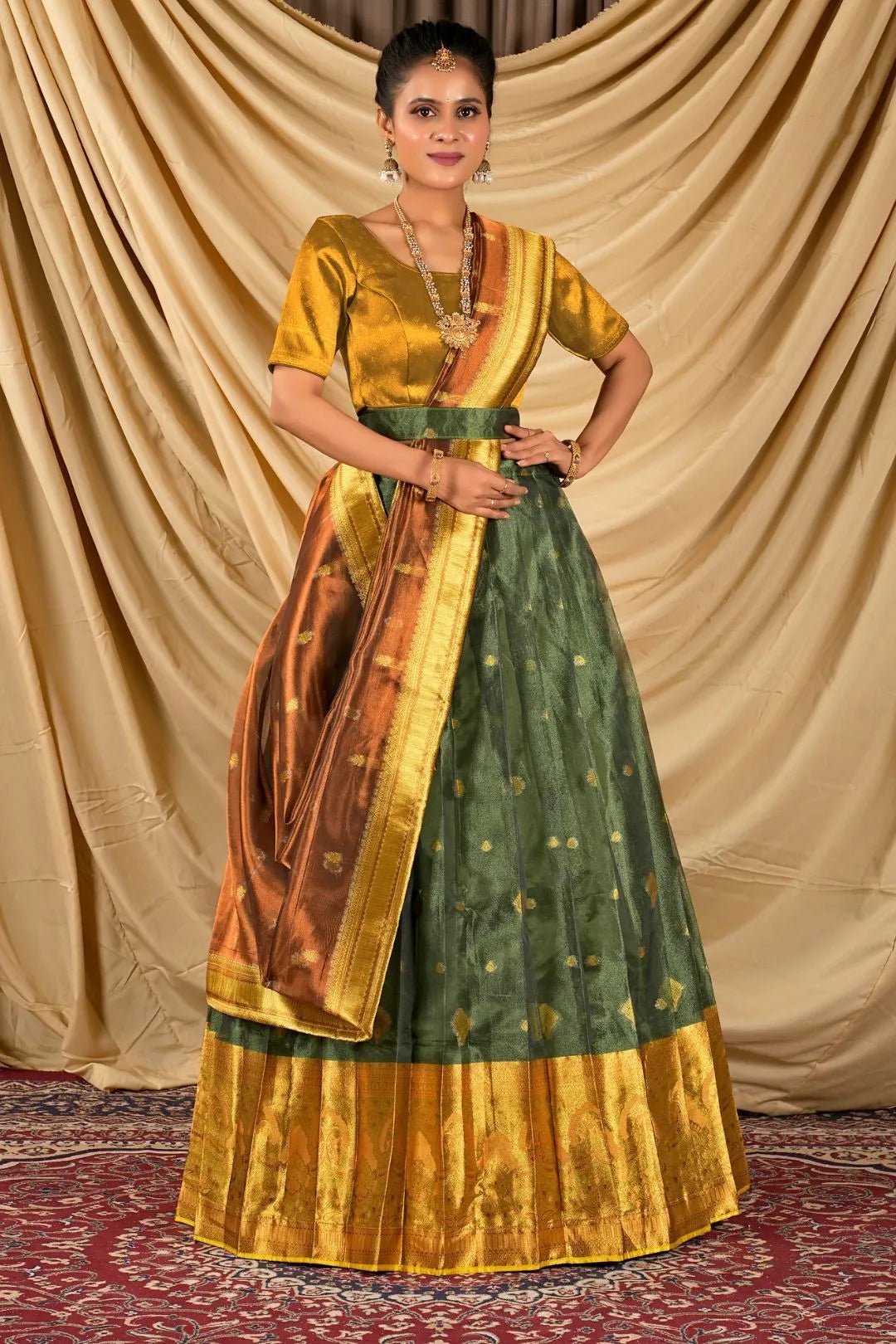 Green Tissue Silk Traditional Lehenga Choli for Women - Gajiwala