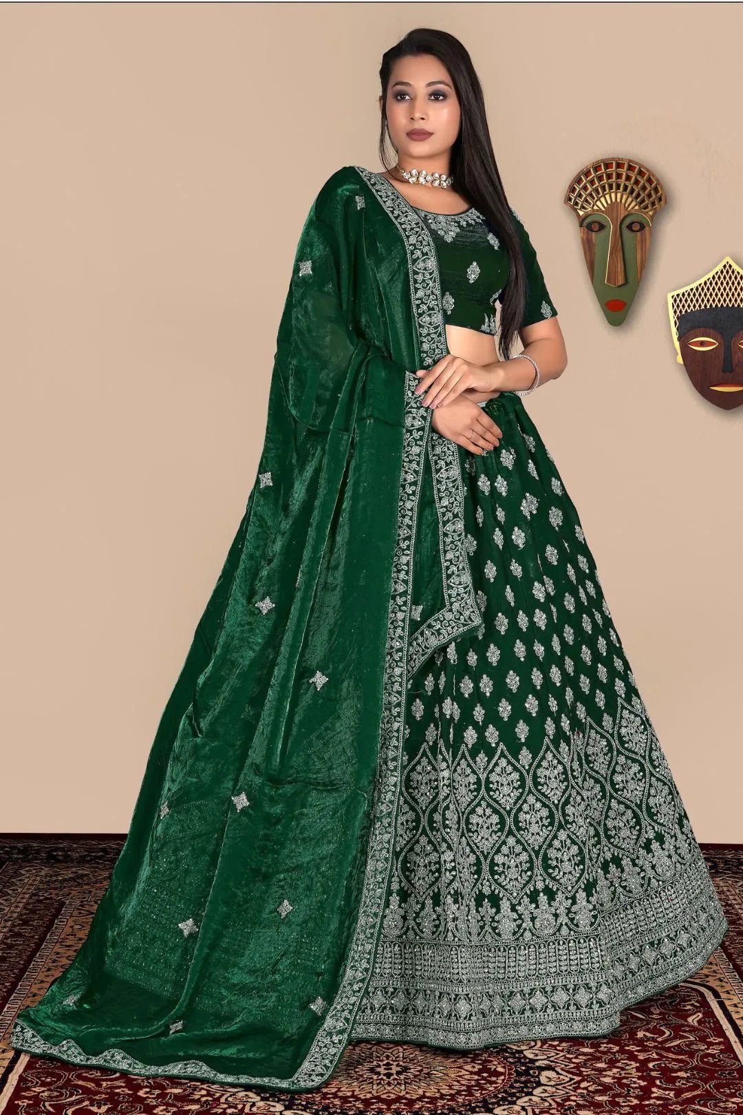 Green Traditional Fendy Silk Lehenga Choli - Gajiwala