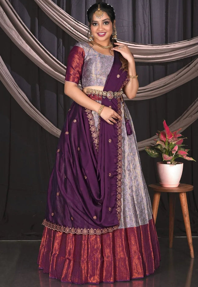 Lavender Designer Banarsi Lehenga Choli - Gajiwala