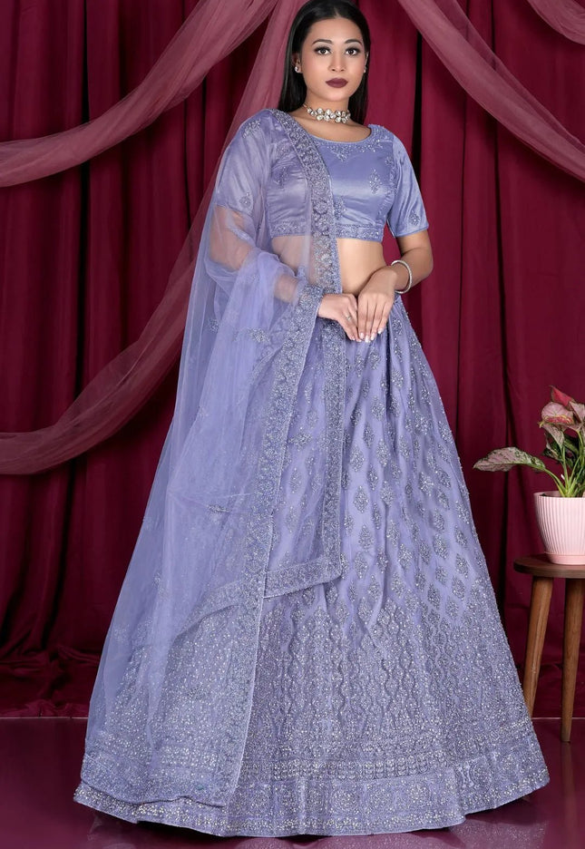 Lavender Embroidery Work Net Lehenga Choli - Gajiwala