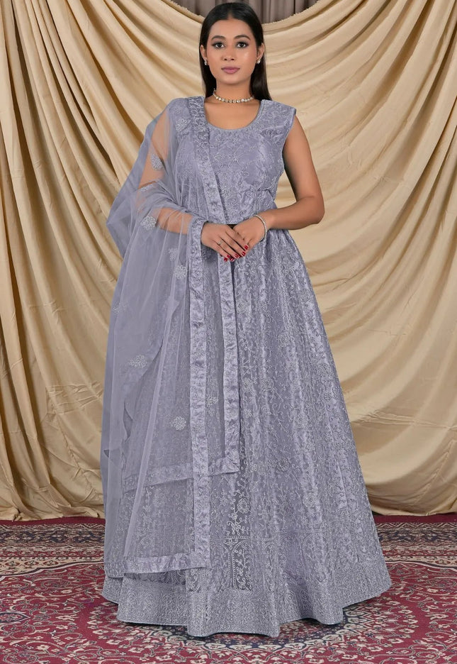 Lavender Net Readymade Lehenga Choli For Girls - Gajiwala