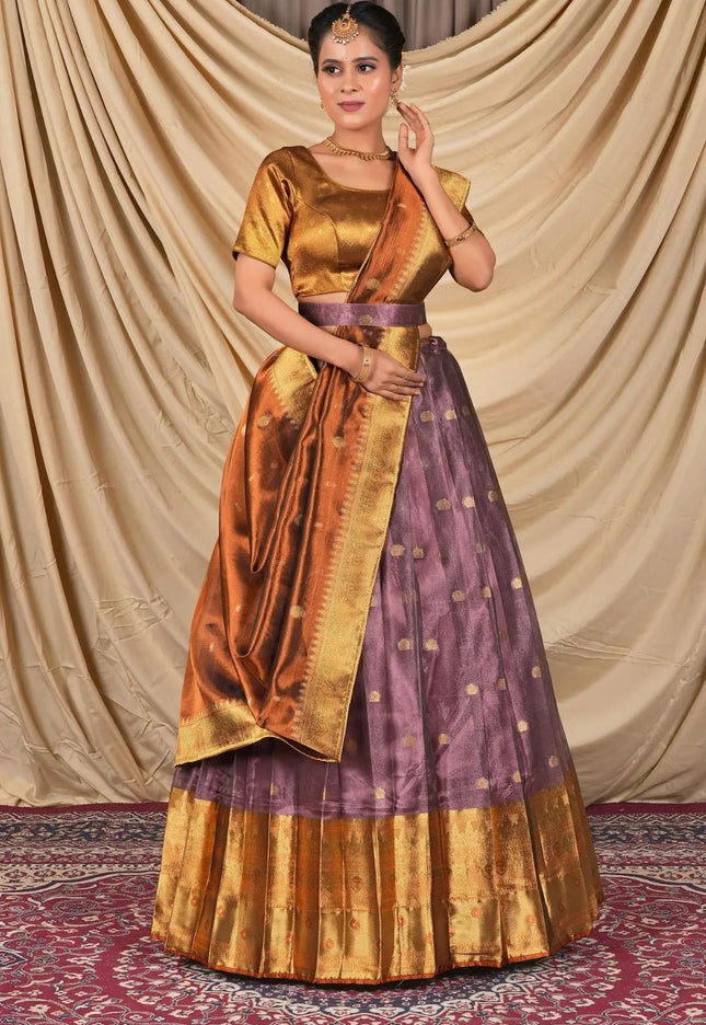 Lavender Tissue Silk Pattu Lehenga Choli For Women - Gajiwala