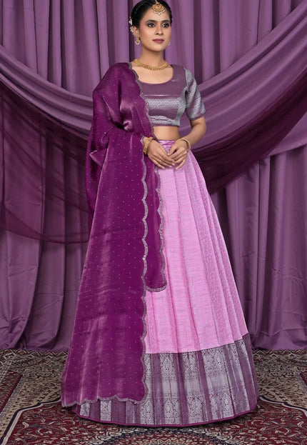 Light Pink Banarasi Silk Latest Lehenga Choli With Zari Work - Gajiwala