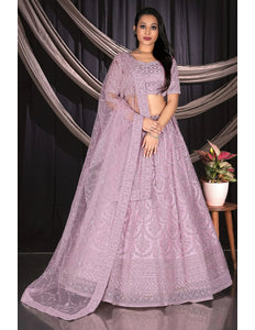 Light Pink Net Semi Stitch Embroidered Lehenga Choli For Women - Gajiwala