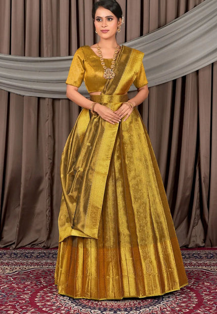 Liril Pure Two Tone Zari Tissue Pattu Half Saree For Women - Gajiwala