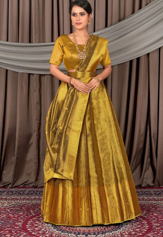 Liril Pure Two Tone Zari Tissue Pattu Half Saree For Women - Gajiwala