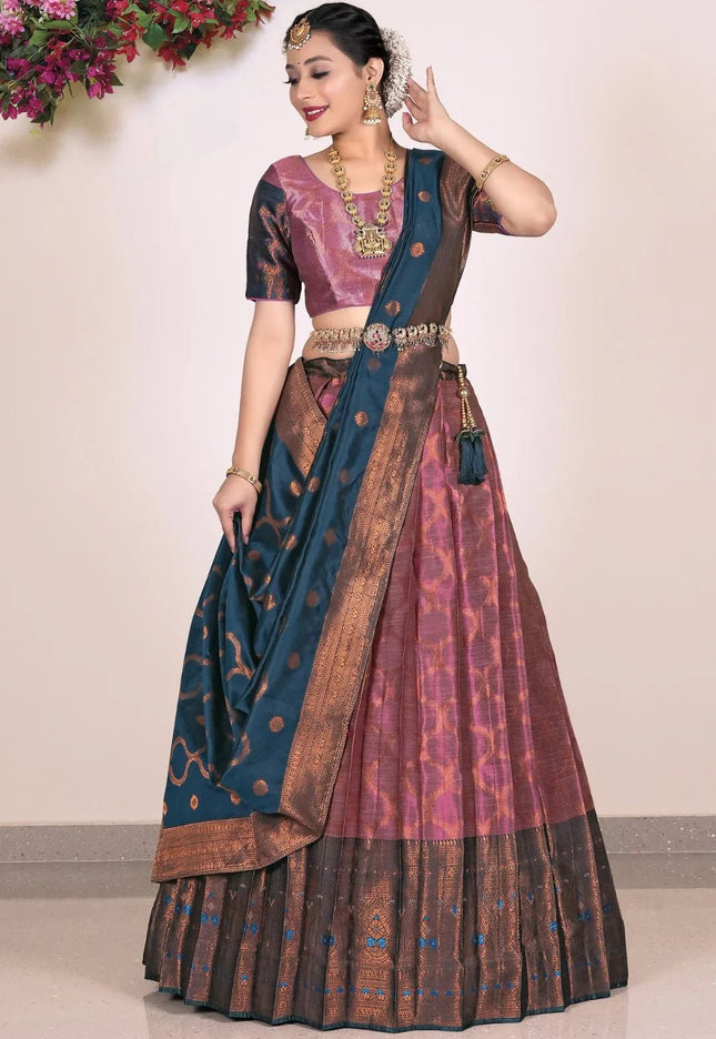Magenta Banarasi Silk Half Saree Lehenga For Women - Gajiwala