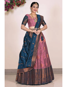Magenta Banarasi Silk Half Saree Lehenga For Women - Gajiwala