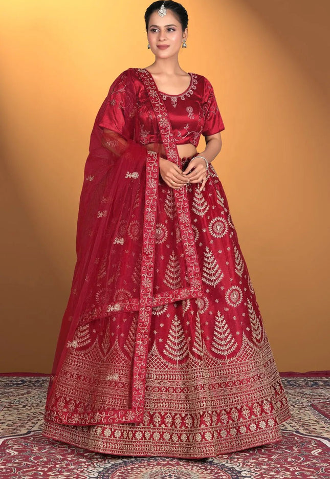 Maroon Net Lehenga Choli For Women With Embroidery Work - Gajiwala