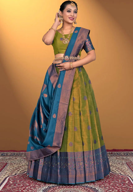 Mehendi Banarasi Silk Lehenga Design For Women - Gajiwala