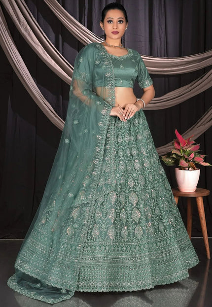 Mehendi Exclusive Net Lehenga Choli With Embroidered Work - Gajiwala