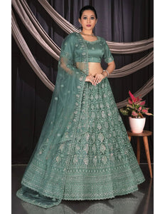 Mehendi Exclusive Net Lehenga Choli With Embroidered Work - Gajiwala