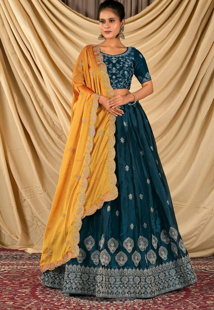 Morpich Barbery Silk Lehenga Choli With Rangoli Dupatta - Gajiwala