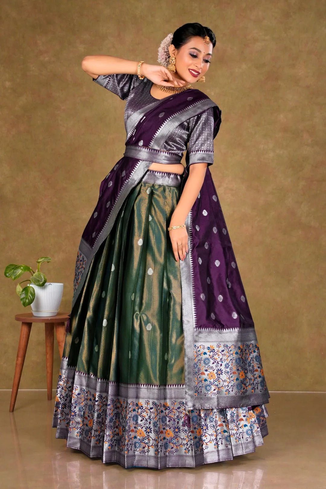 Morpich Simar Chiffon Lehenga Choli with Banarasi Dupatta - Gajiwala