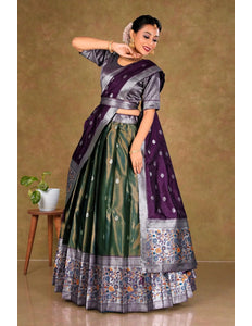 Morpich Simar Chiffon Lehenga Choli with Banarasi Dupatta - Gajiwala