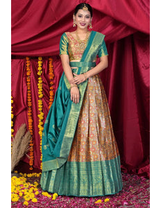 Musterd Banarasi Silk Half Saree With Zari Weaving - Gajiwala