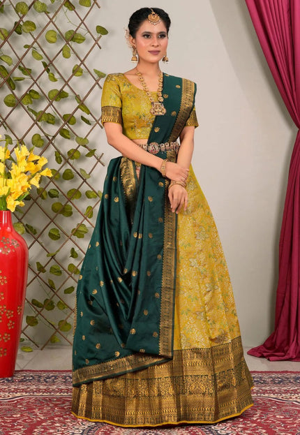 Musterd Banarasi Silk Lehenga Choli With Zari Woven - Gajiwala
