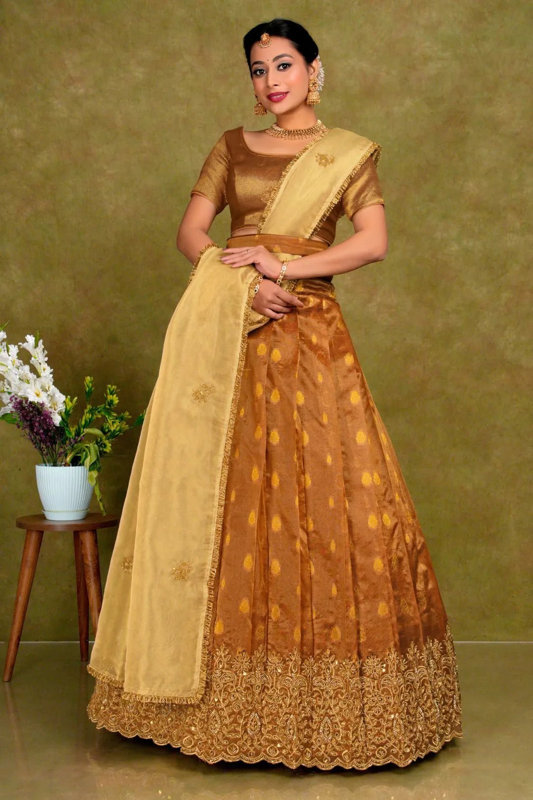 Musterd Designer Lehenga Choli in Tissue Silk For Women - Gajiwala